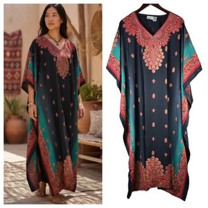 Sante Classics Kaftan Mumu House Dress Maxi One Size Boho Festival Gypsy Black